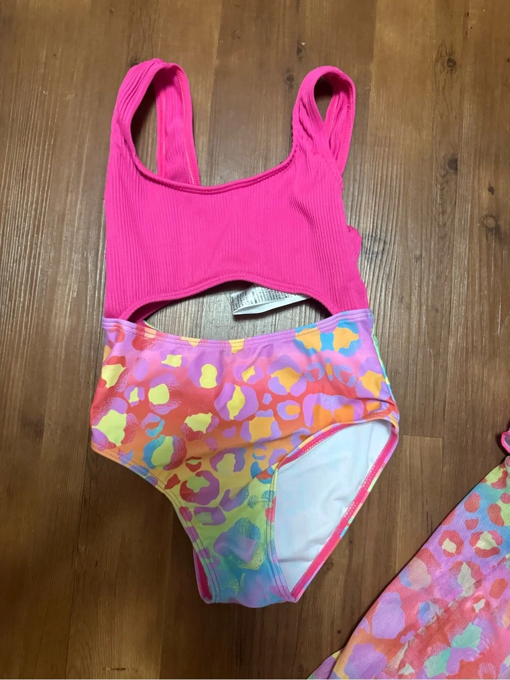 Love Girls Bright Pink One-Piece Swimsuit with Multicolor Cover-Up